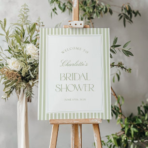 Sage Striped Bridal Shower Welcome Sign
