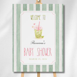 Sage Striped Matcha Bubble Tea Baby Shower Welcome Foam Board