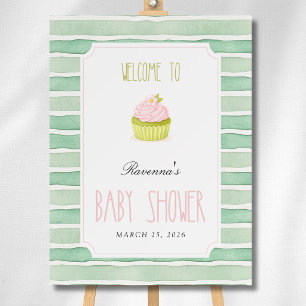 Sage Striped Matcha Cupcake Baby Shower Welcome Foam Board