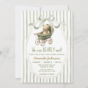 Sage Stroller We Can Bearly Wait Baby Shower Invitation