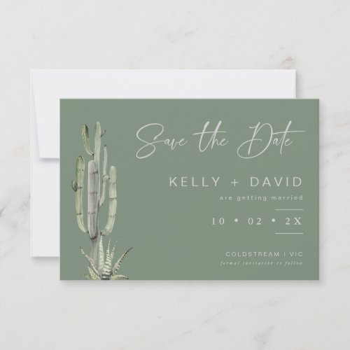 Sage Succulent Cactus Wedding Save The Date Card
