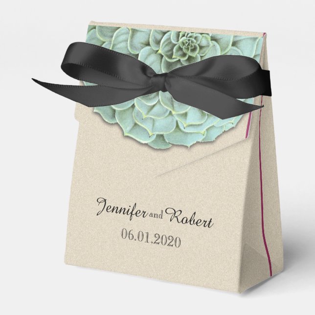 Sage Succulent Wedding Favor Box (Front Side)