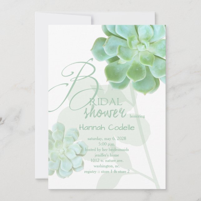 Sage Succulents Cactus Bridal Shower Invitation (Front)