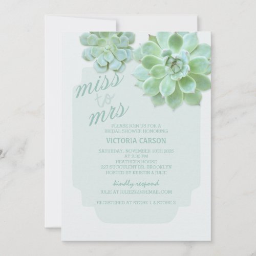 Sage Succulents Cactus Wedding Shower Invitation