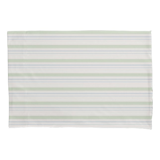 Sage, Taupe, Dusty Blue Stripe Standard Pillowcase (Front)