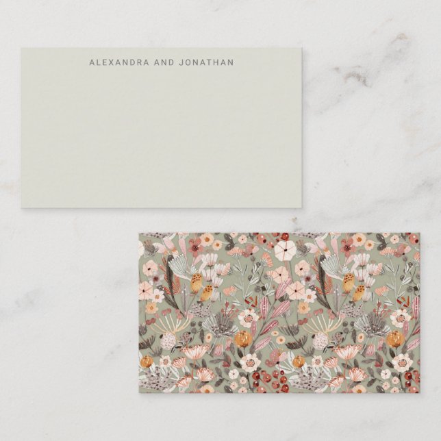 Sage Taupe Floral Boho Custom Name Gift Enclosure Note Card (Front/Back)