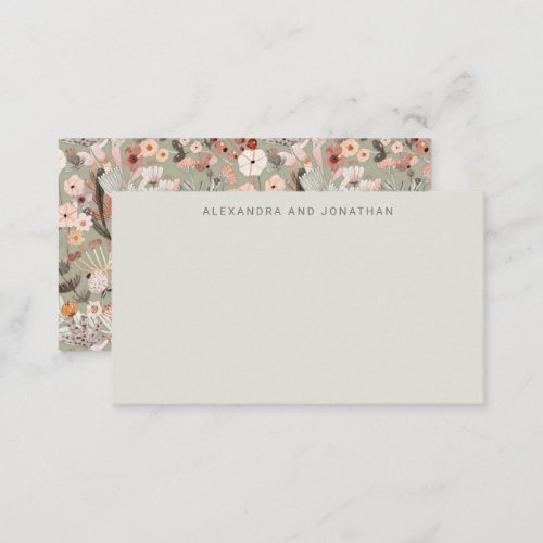 Sage Taupe Floral Boho Custom Name Gift Enclosure Note Card