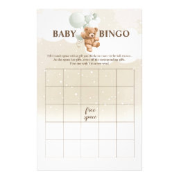 Sage Teddy Bear BINGO Baby Shower Games Flyer