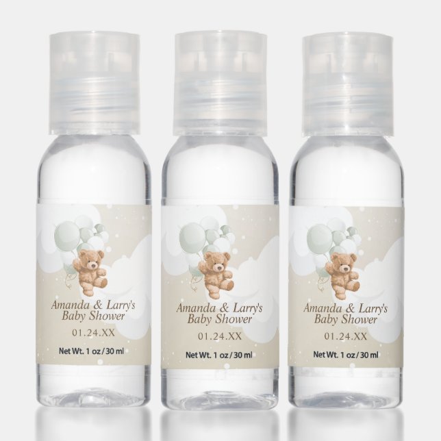 Sage Teddy Bear with Balloons Baby Shower  Hand Sanitizer (Set)