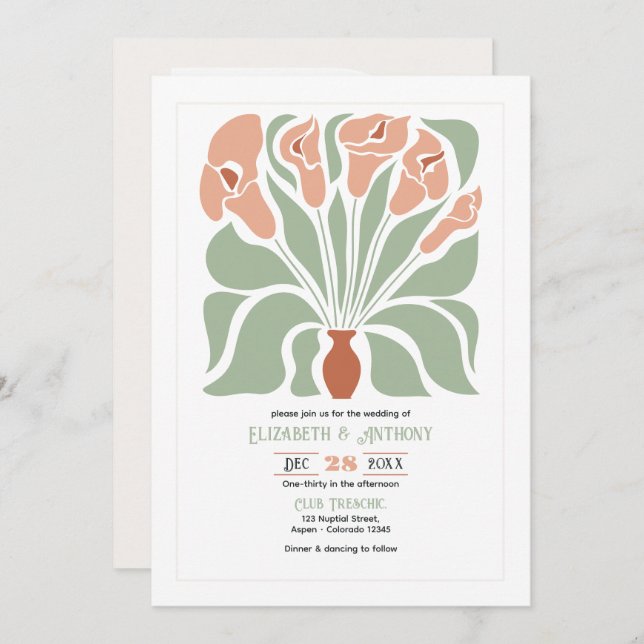 Sage & Terracotta Abstract Floral Boho Wedding Invitation (Front/Back)