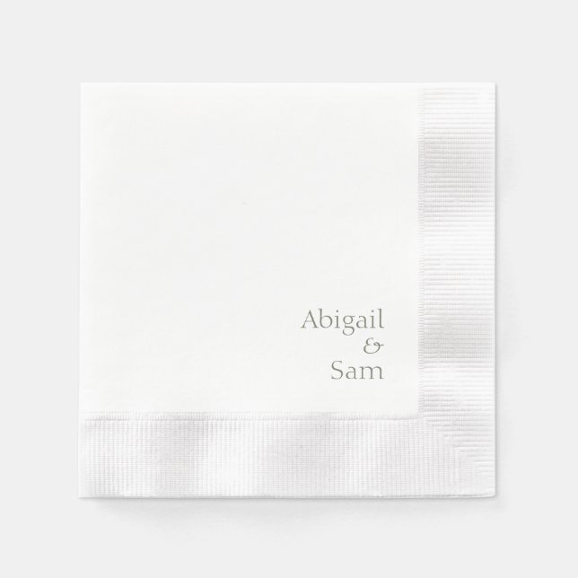 Sage Text Personalized White Coined Wedding  Napkins (Front)