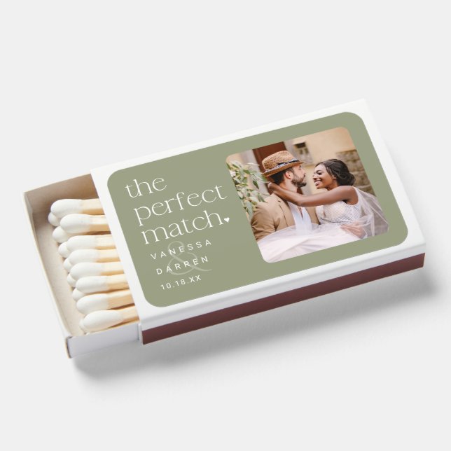 Sage The Perfect Match Matchbox Favor (Front Open)