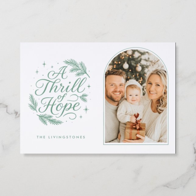 Sage Thrill of Hope Religious Holiday Letterpress Photo Cards (Front)