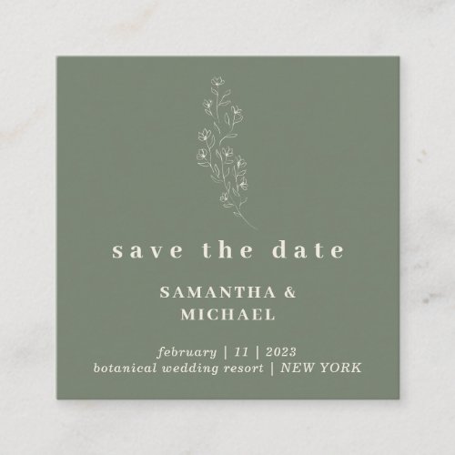 Sage Tiny Floral Mini Square Wedding SAVE the Date Enclosure Card