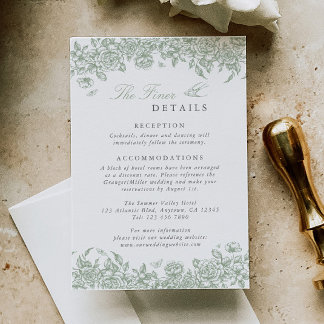 Sage Toile Wedding Details Enclosure Card Floral