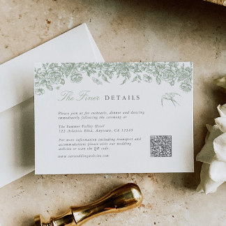 Sage Toile Wedding Details Enclosure Card QR Code 