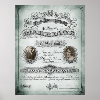 Sage Tone Vintage Marriage Certificate Poster by GranniesAttic at Zazzle