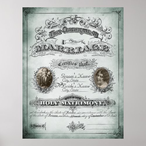 Sage Tone Vintage Marriage Certificate Poster
