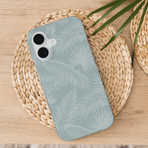 Sage Tropical Botanical Palm Leaves Pattern iPhone 16 Case
