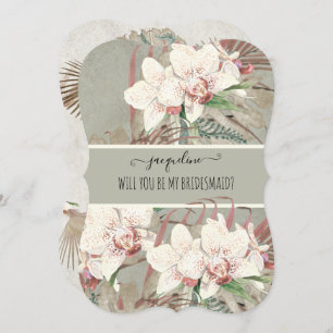 Sage Tropical Orchid Floral Be my Bridesmaid Invitation