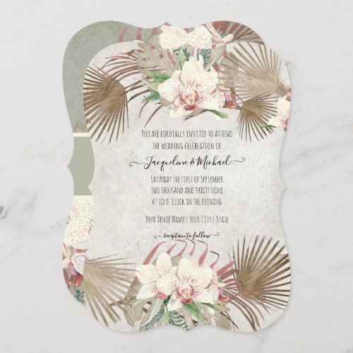 Sage Tropical Orchid Floral Palm Foliage Invitation