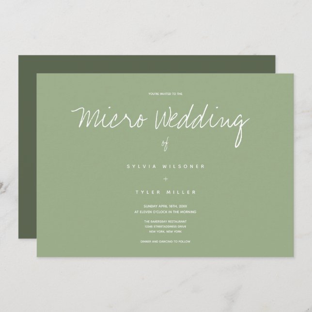 Sage Typography Micro Wedding Invitation (Front/Back)