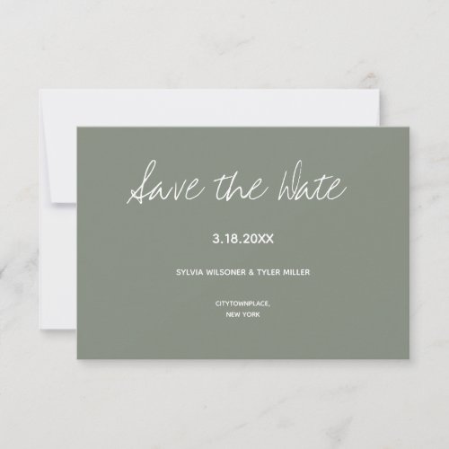 Sage Typography Minimalist Wedding Save The Date