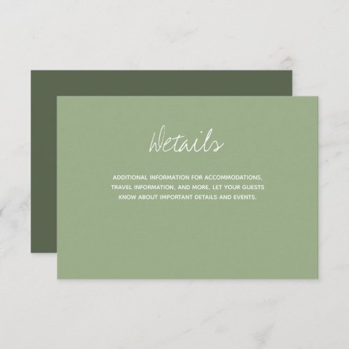 Sage Typography Wedding Details Enclosure Card