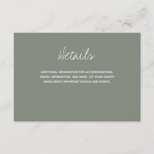 Sage Typography Wedding Details Enclosure Card