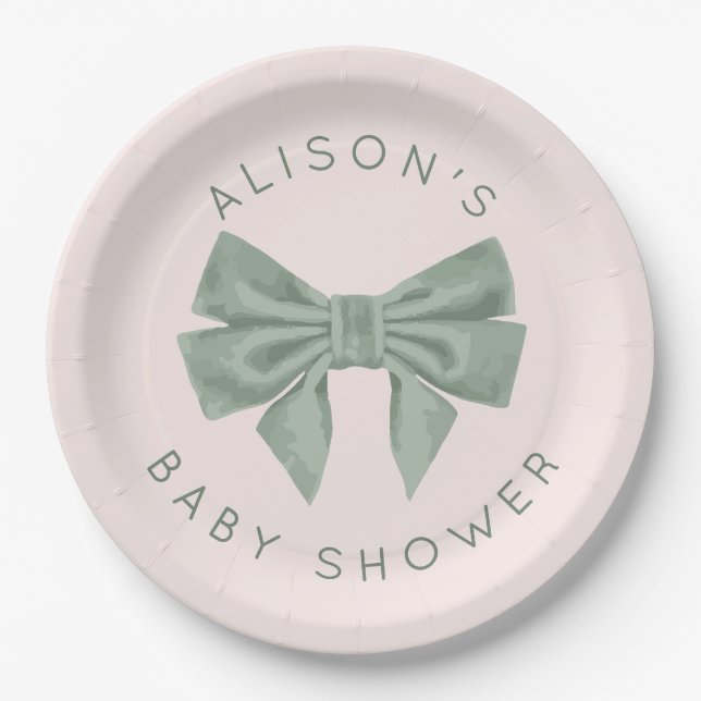 Sage Velvet bow custom design Paper Plates (Front)