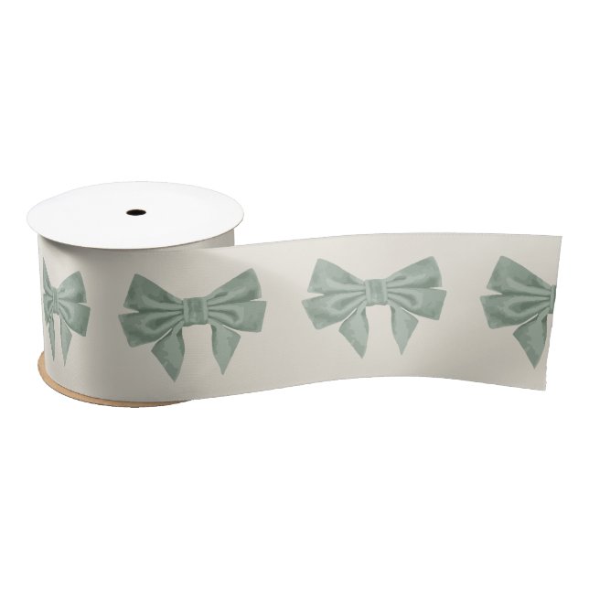 Sage Velvet bows design  Satin Ribbon (Spool)