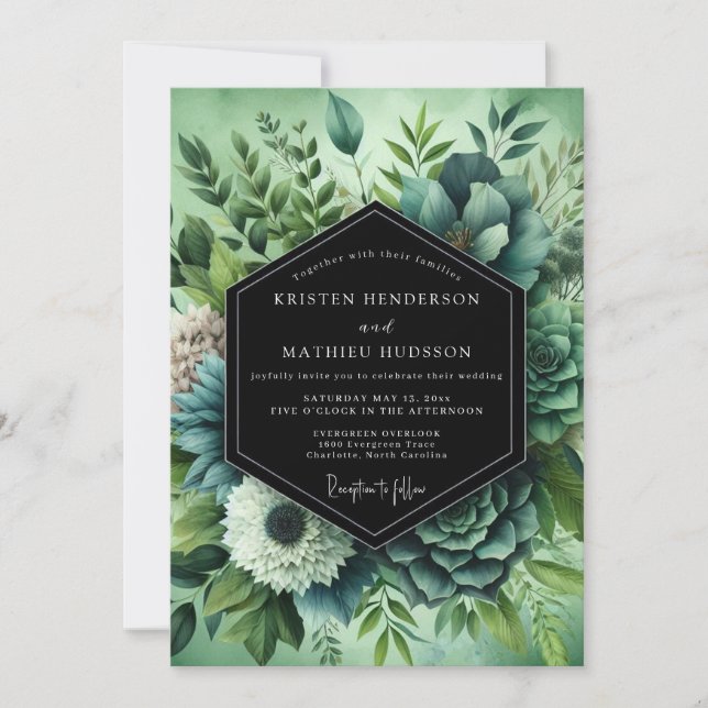 Sage Verdant Succulent Wedding Invitation (Front)
