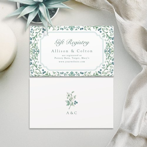Sage Vintage Botanical Floral Bridal Registry Place Card