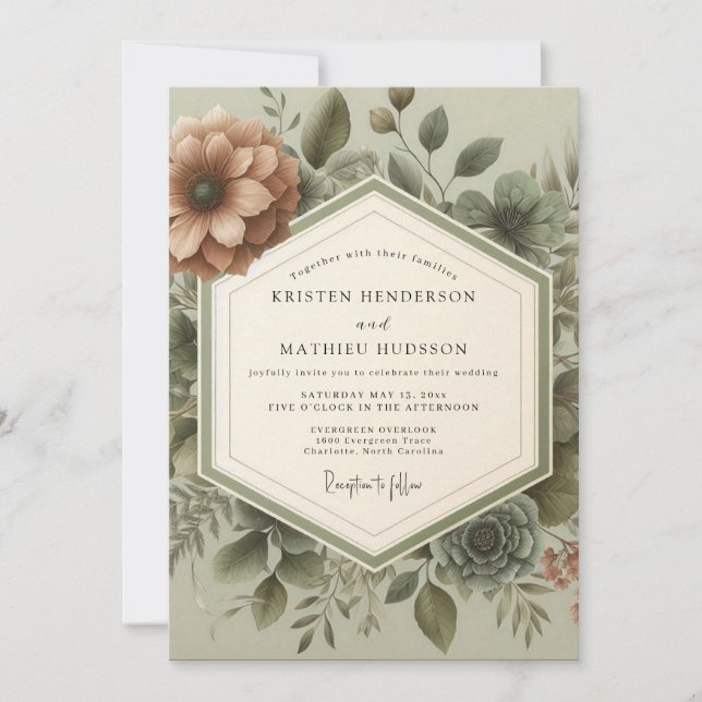 Sage Vintage Botanical Wedding Invitation (Front)