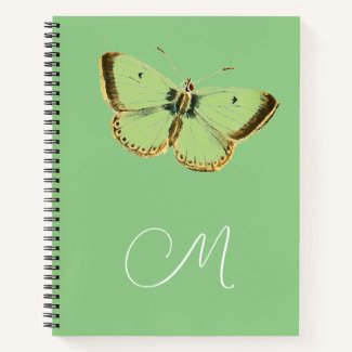 sage vintage butterfly - monogrammed notebook