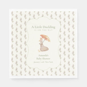 Sage Vintage Flower Umbrella Duck Baby Shower  Napkins