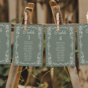 Sage Vintage Wedding Seating Chart Sign Cards