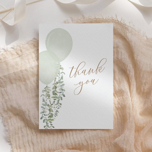 Sage Watercolor Balloon Twin Boys Baby Shower Thank You Card