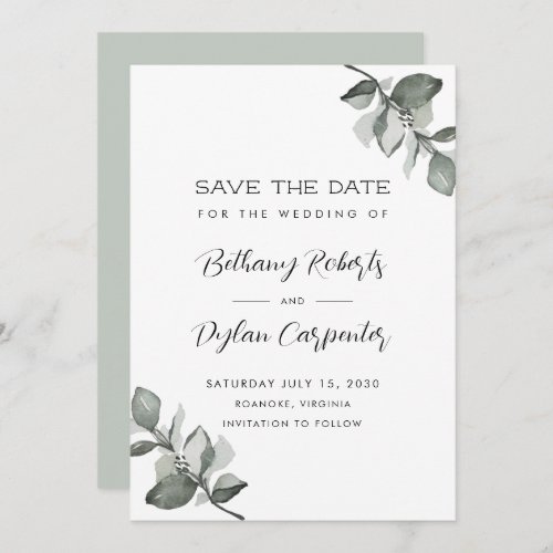 Sage Watercolor Eucalyptus QR Code Wedding Save The Date