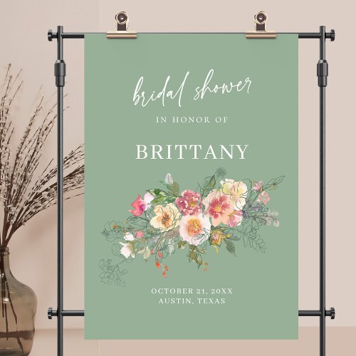 Sage Watercolor Floral Bridal Shower Welcome Poster