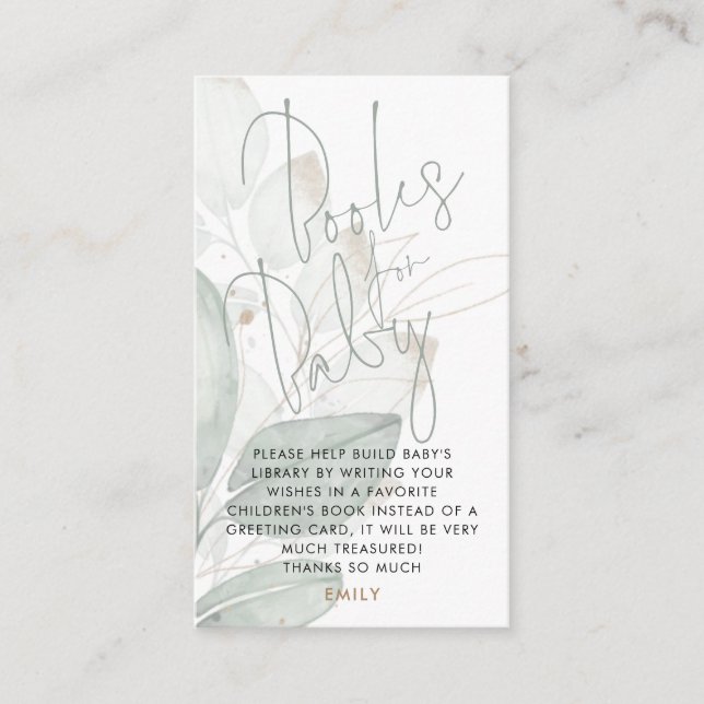 Sage Watercolor Foliage Books for Baby  Enclosure Card (Front)