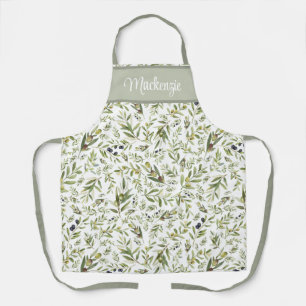 Sage Watercolor French Country Olive Name Monogram Apron
