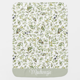 Sage Watercolor French Country Olive Name Monogram Baby Blanket