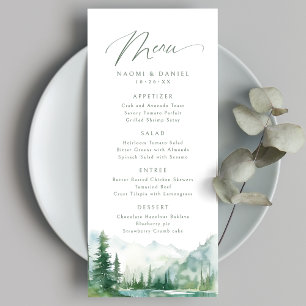 Sage Watercolor Mountain Forest Rustic Wedding Menu