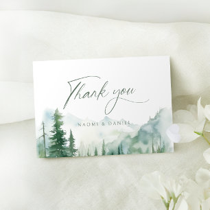 Sage Watercolor Mountain Forest Rustic Wedding Thank You Card
