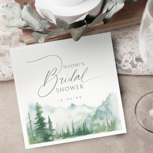 Sage Watercolor Mountain Rustic Bridal Shower  Napkins (Sage Watercolor Mountain Rustic Bridal Shower Napkins)