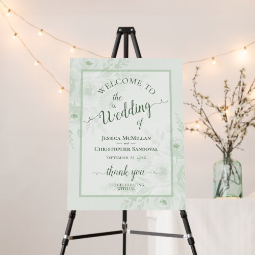 Sage Watercolor Peonies Elegant Wedding Welcome Foam Board