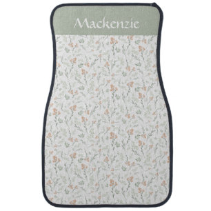 Sage Watercolor Wildflower Floral Custom Name Car Floor Mat
