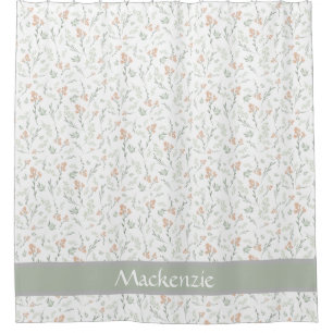 Sage Watercolor Wildflower Floral Custom Name Show Shower Curtain