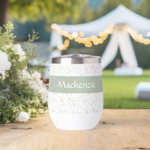 Sage Watercolor Wildflower Floral Custom Name Thermal Wine Tumbler